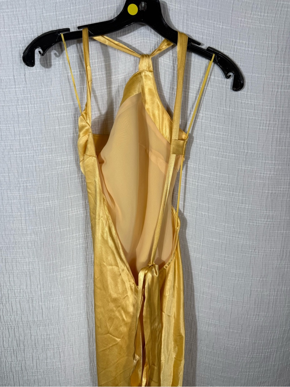 One-Shoulder Satin Gown in Champagne Yellow - Picture 9 of 12